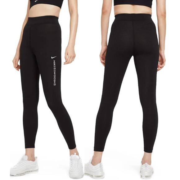 NWT Nike Swoosh Pull On High Waisted Activewear Leggings Black Women's Size S - Picture 1 of 7